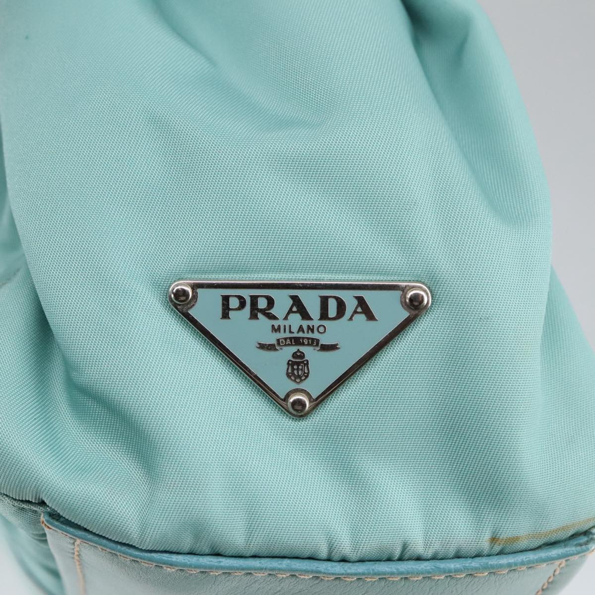 PRADA Shoulder Bag Nylon Leather Light Blue Silver Auth 100271