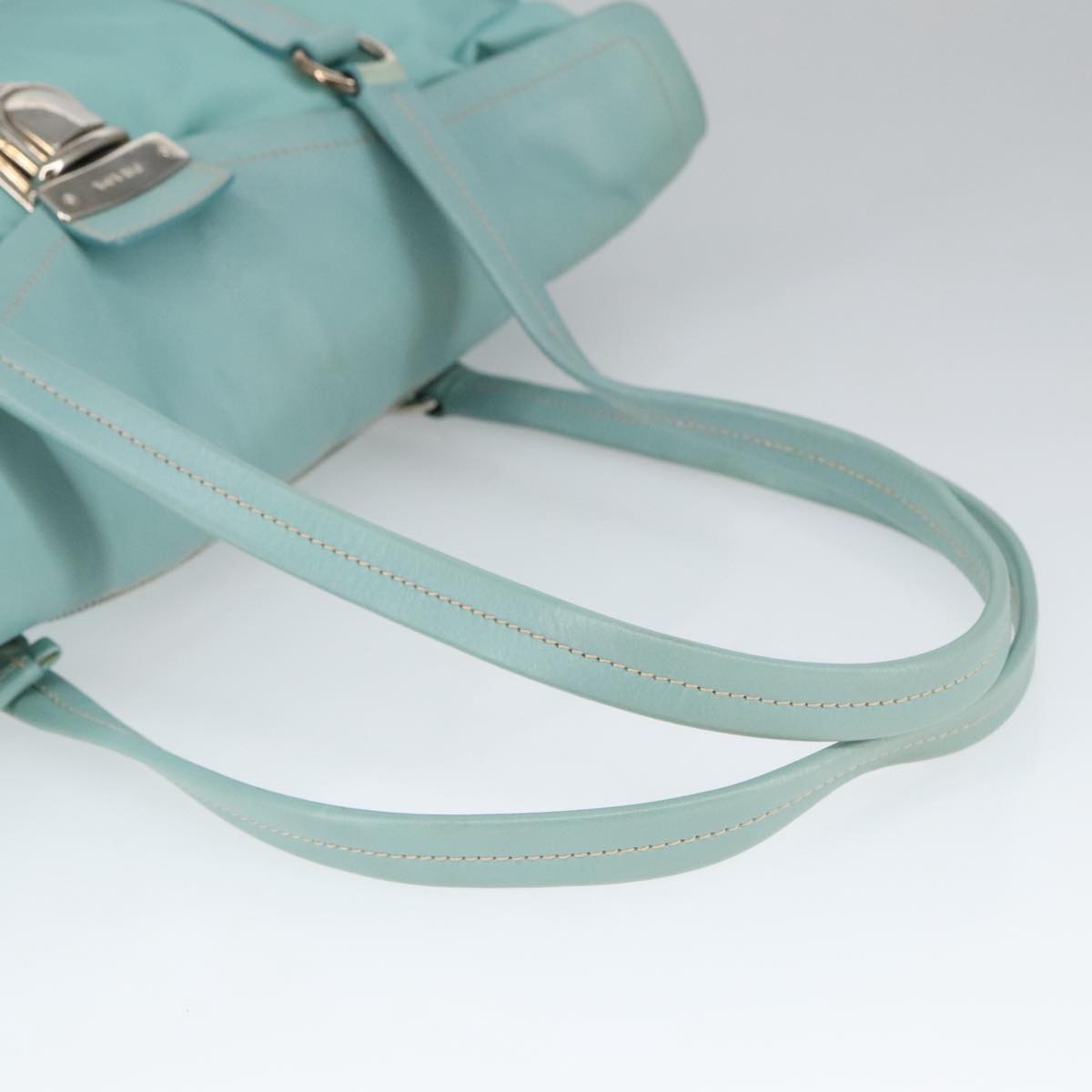 PRADA Shoulder Bag Nylon Leather Light Blue Silver Auth 100271