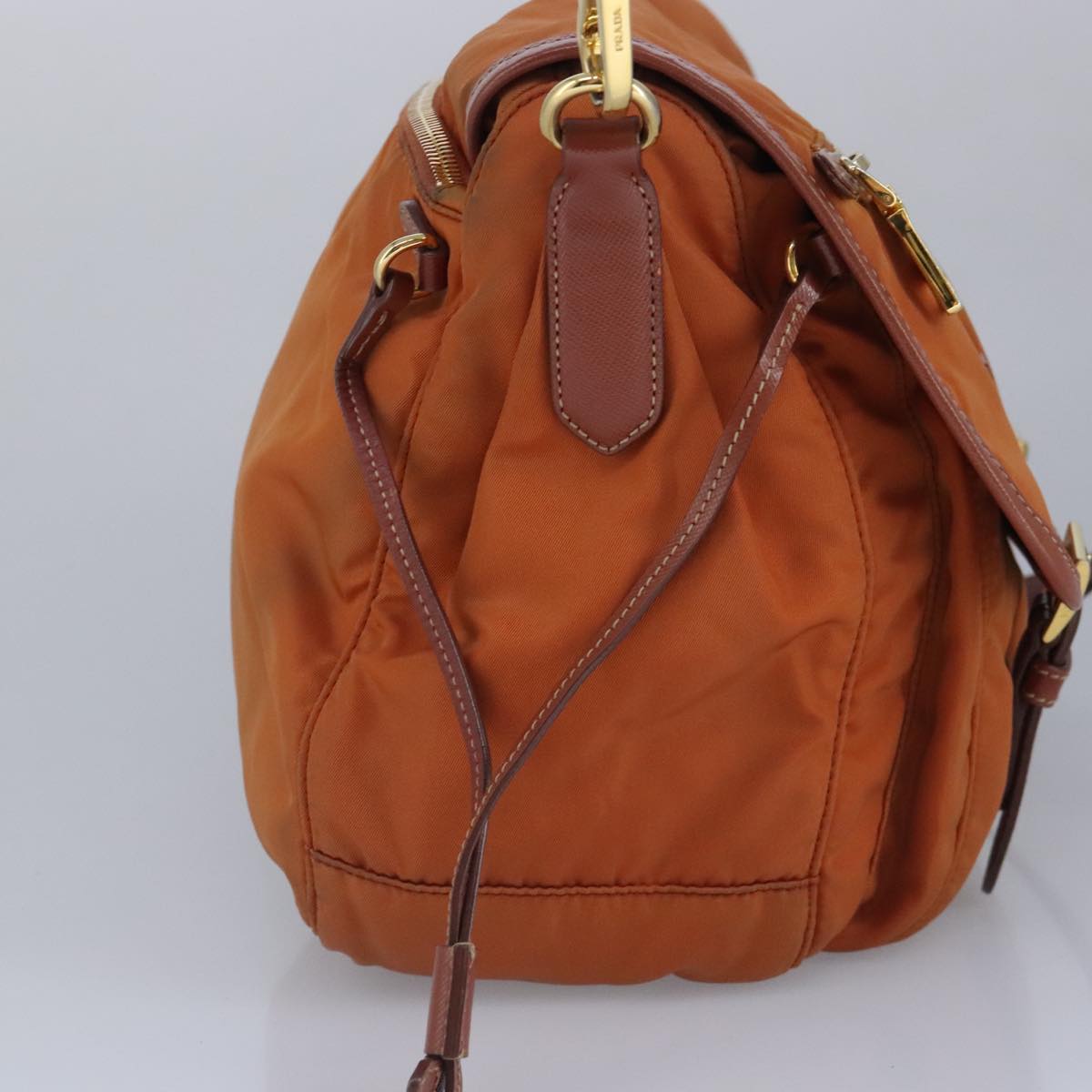 PRADA Shoulder Bag Nylon Orange Gold Auth 100273