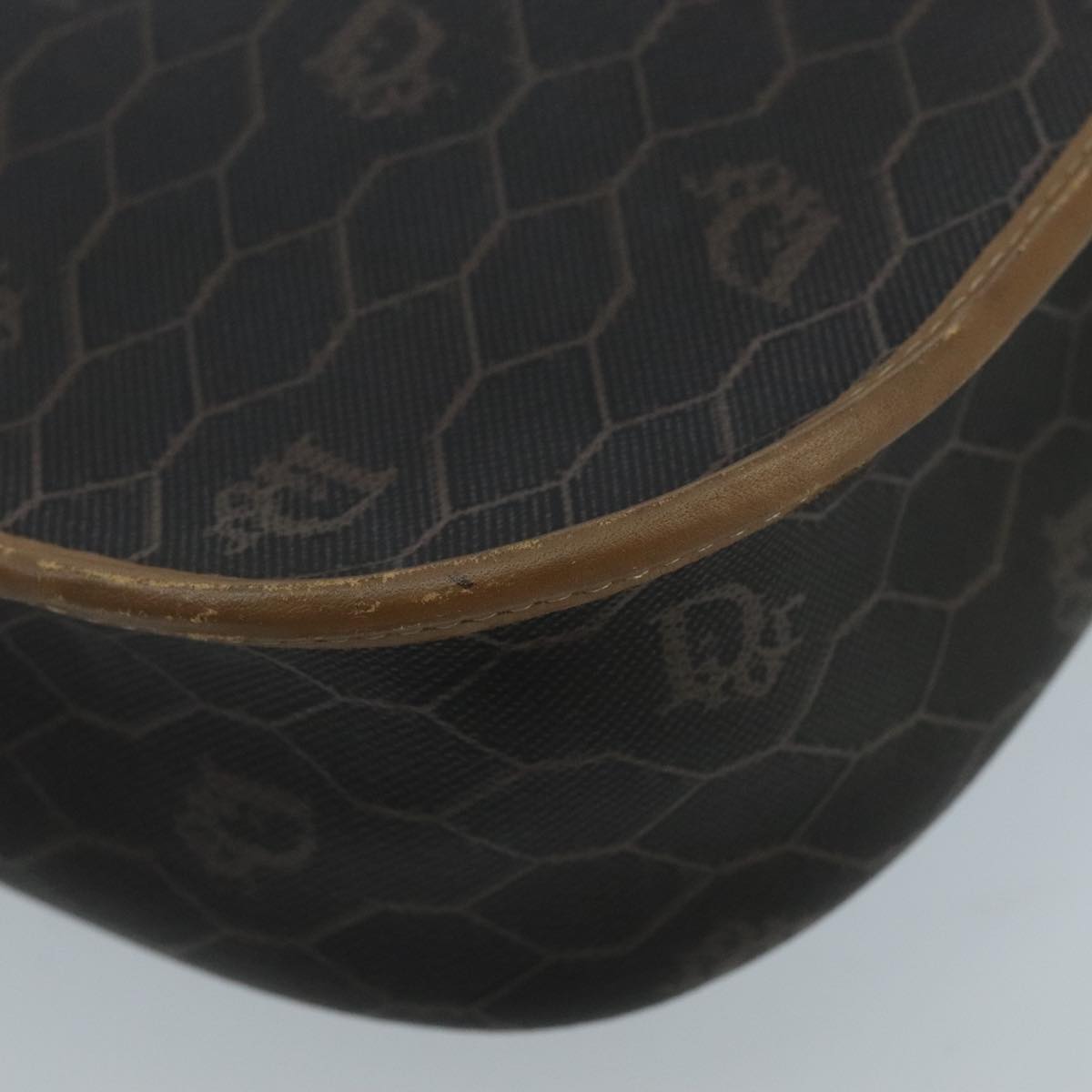 Christian Dior Honeycomb Canvas Shoulder Bag PVC Gold Black Auth 100296