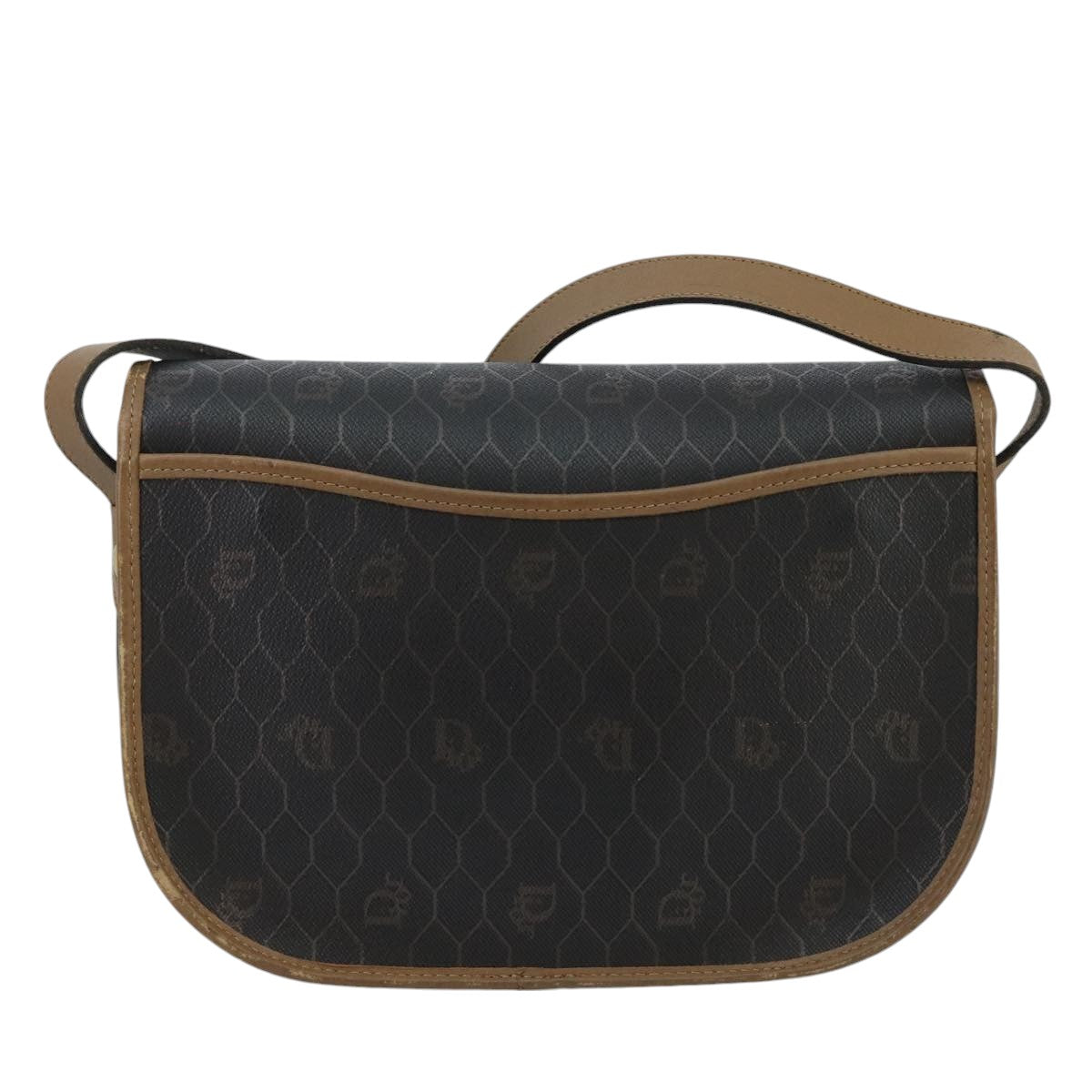 Christian Dior Honeycomb Canvas Shoulder Bag PVC Gold Black Auth 100296