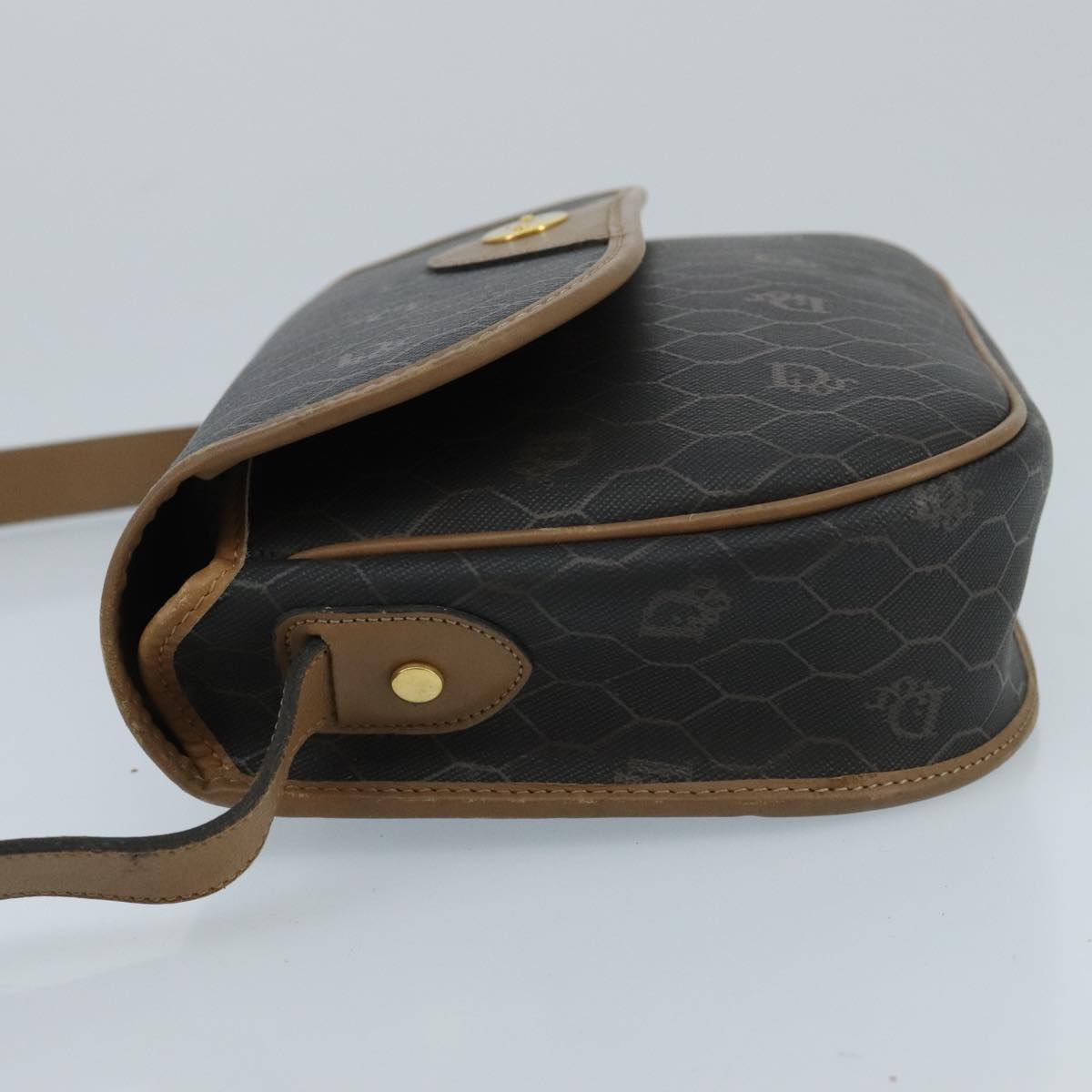 Christian Dior Honeycomb Canvas Shoulder Bag PVC Gold Black Auth 100296