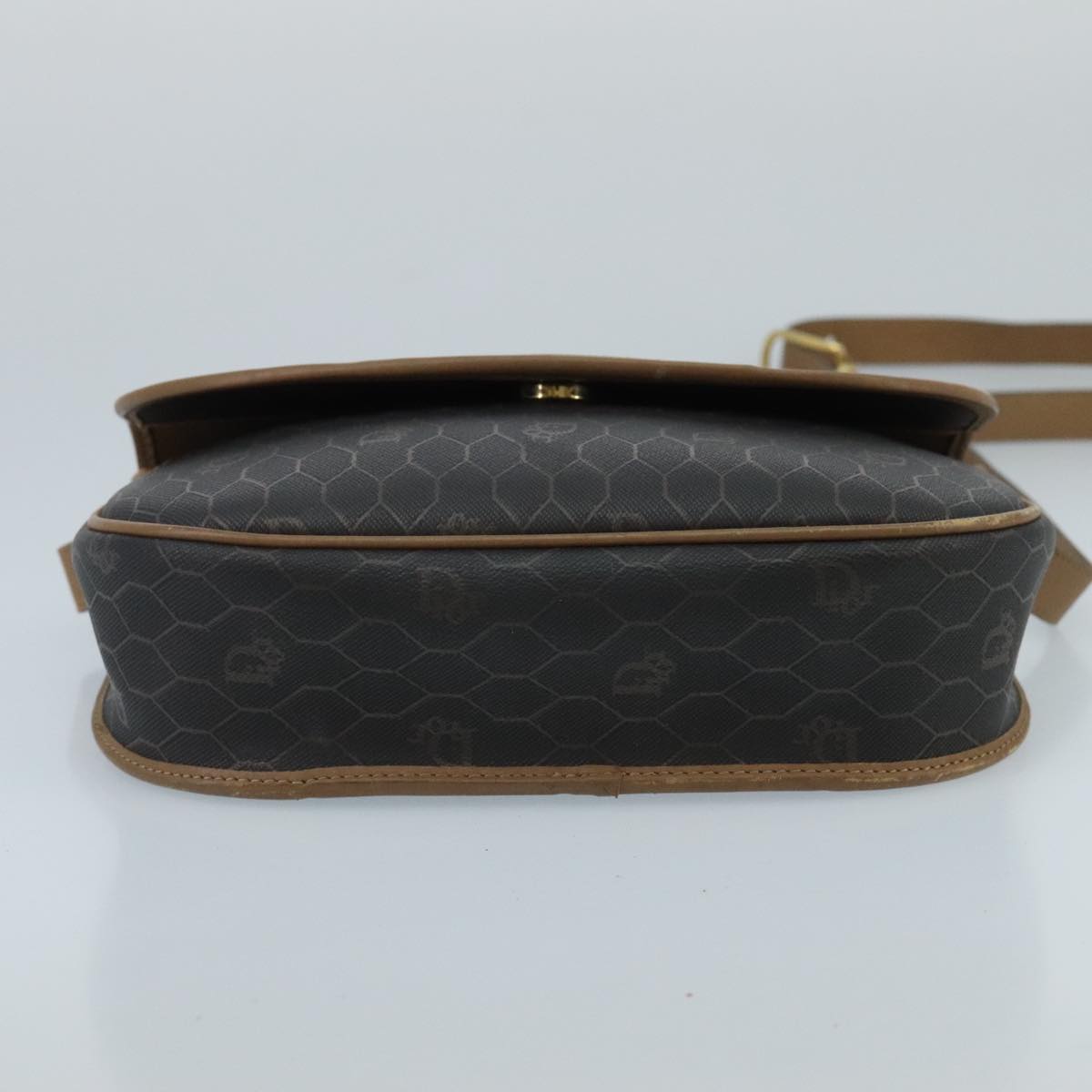 Christian Dior Honeycomb Canvas Shoulder Bag PVC Gold Black Auth 100296