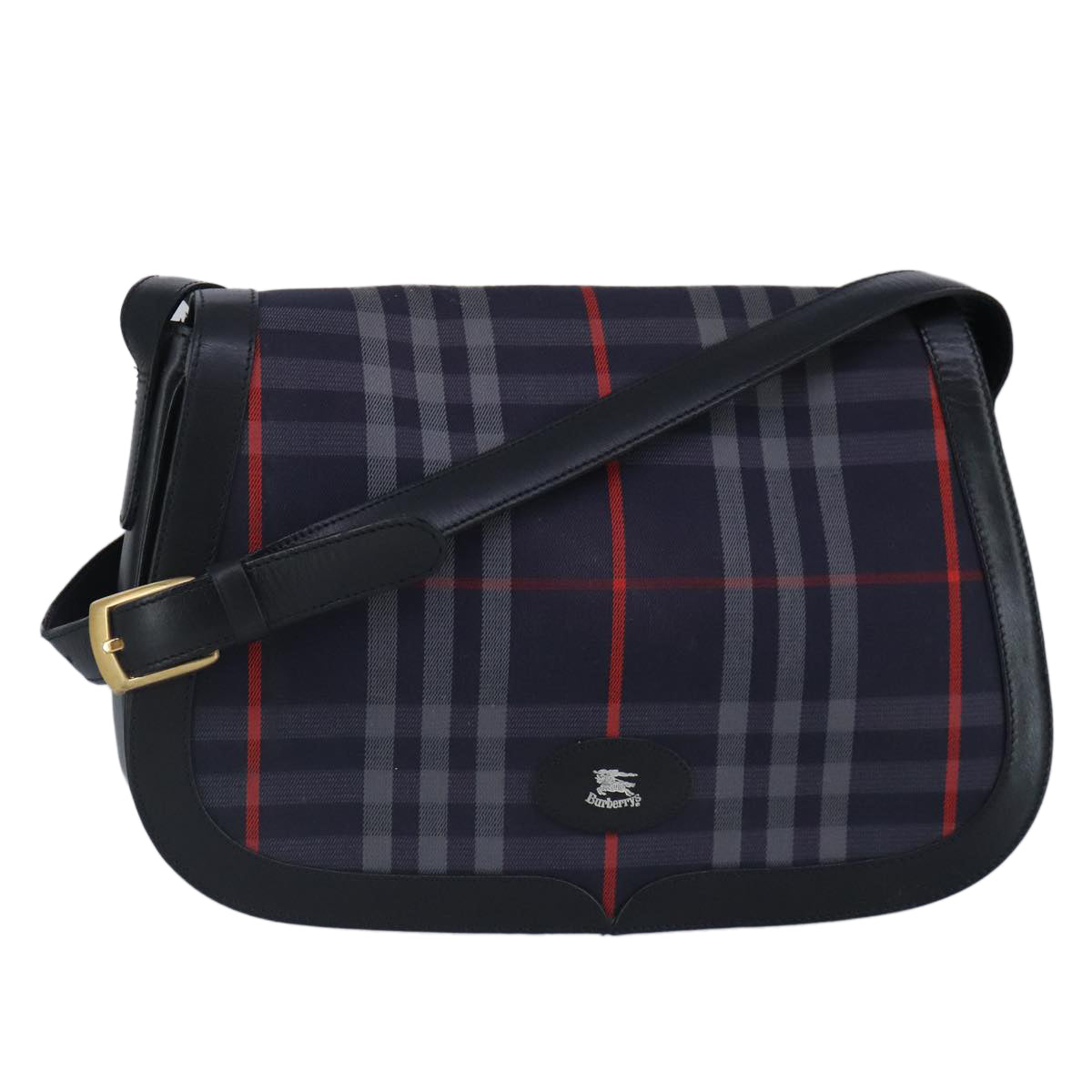 Burberrys Nova Check Shoulder Bag Canvas Navy Auth 100303