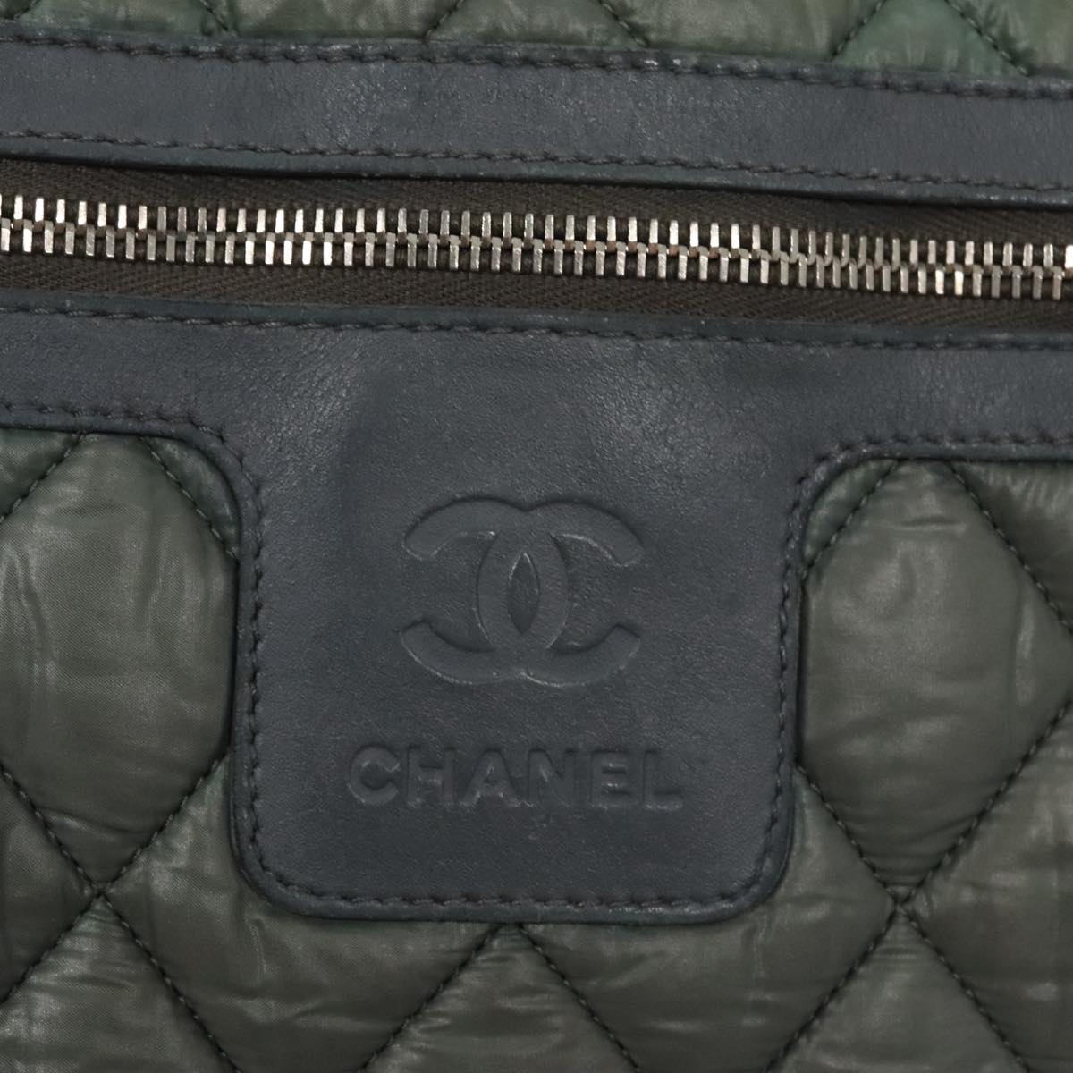 CHANEL Cococoon Shoulder Bag Nylon Gray Silver CC Auth 100324