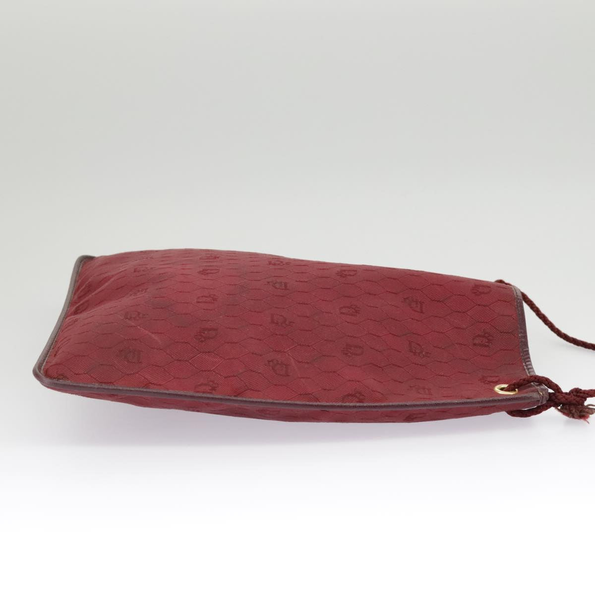 Christian Dior Honeycomb Canvas Shoulder Bag Red Gold Auth 100345