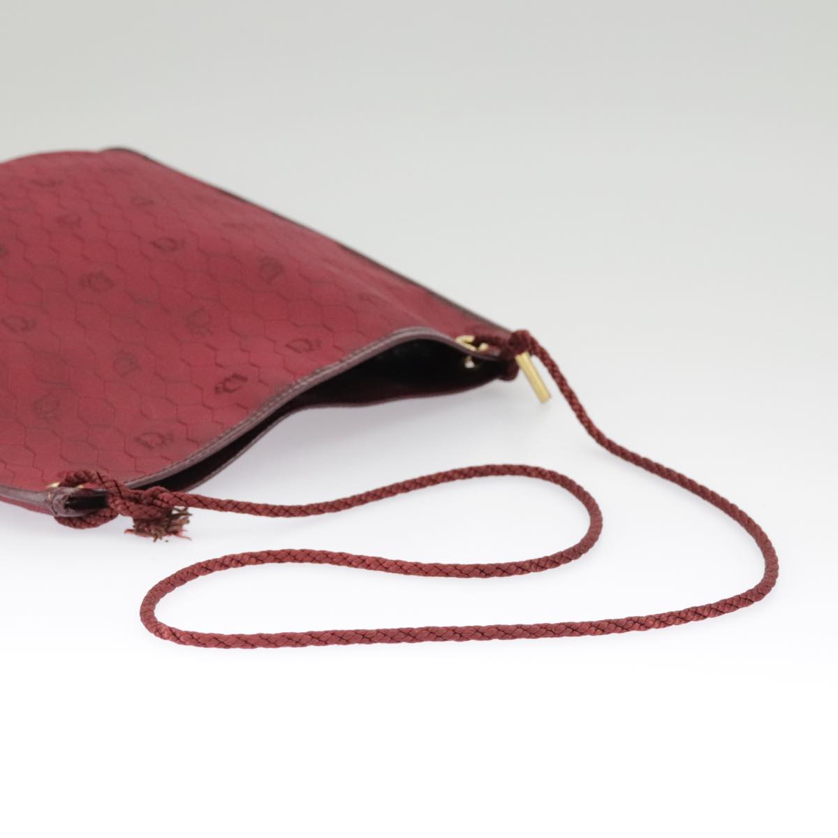 Christian Dior Honeycomb Canvas Shoulder Bag Red Gold Auth 100345