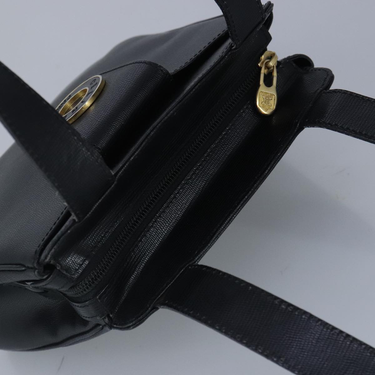 CELINE Shoulder Bag Leather Black Gold Auth 100376