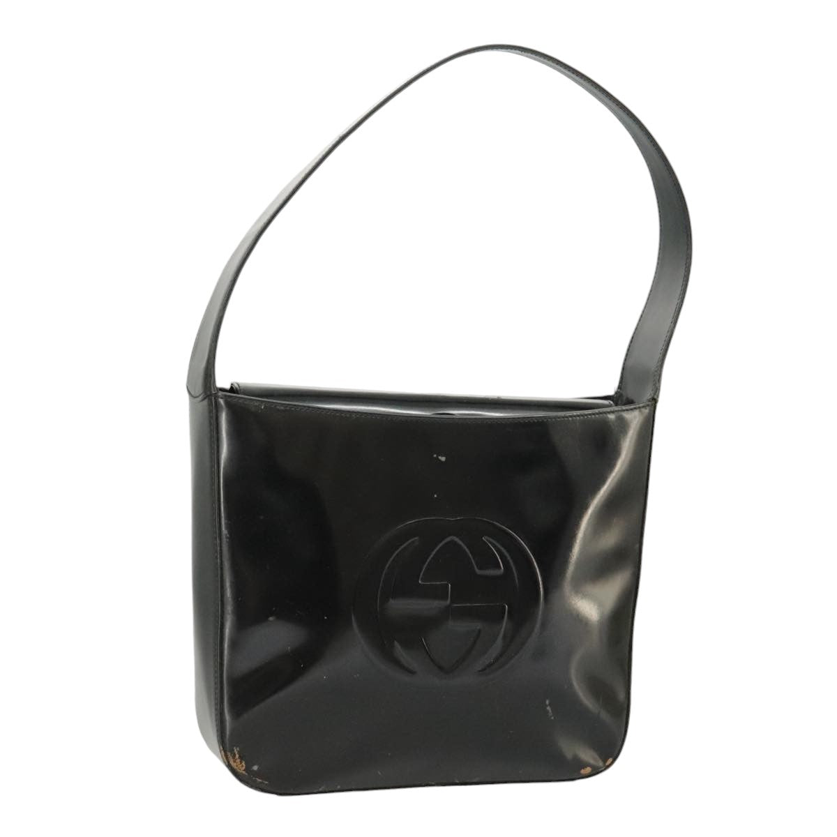 GUCCI Shoulder Bag Enamel Black Silver 000 0506 Auth 100397