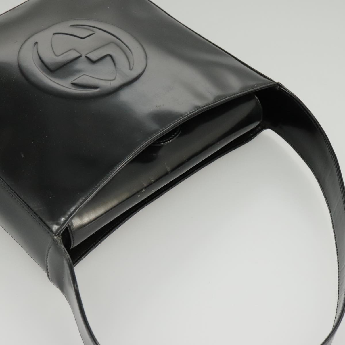 GUCCI Shoulder Bag Enamel Black Silver 000 0506 Auth 100397