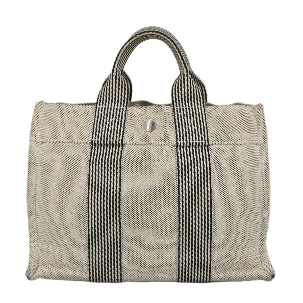 HERMES Fourre Tout PM Hand Bag Canvas Gray Silver Auth 100405