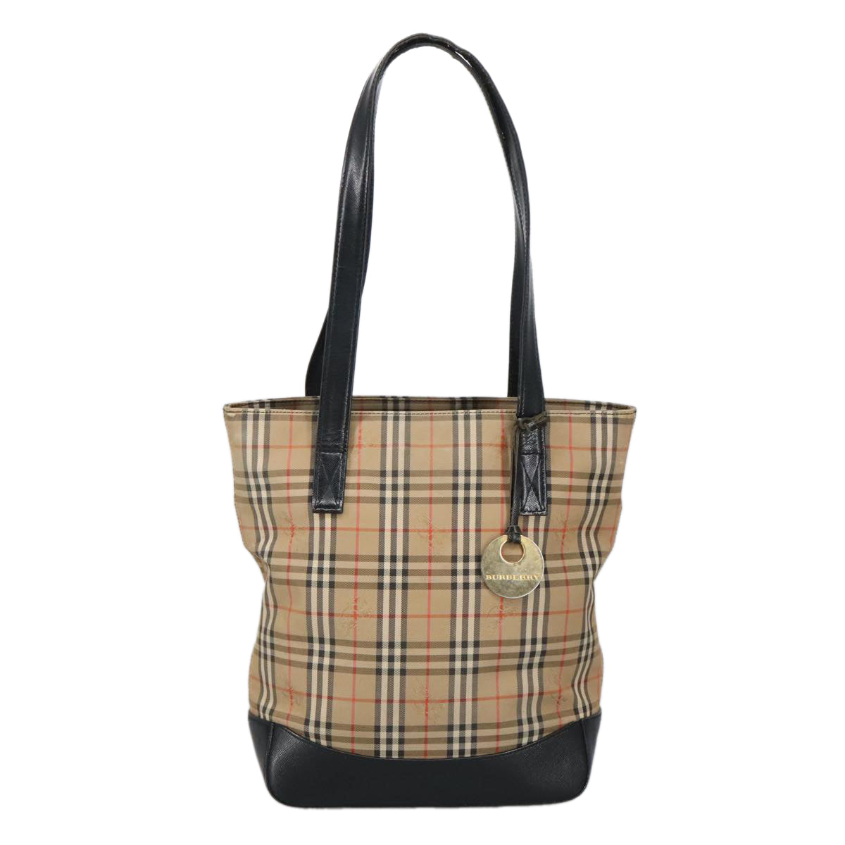 BURBERRY Nova Check Shoulder Bag Canvas Beige Gold Auth 100413