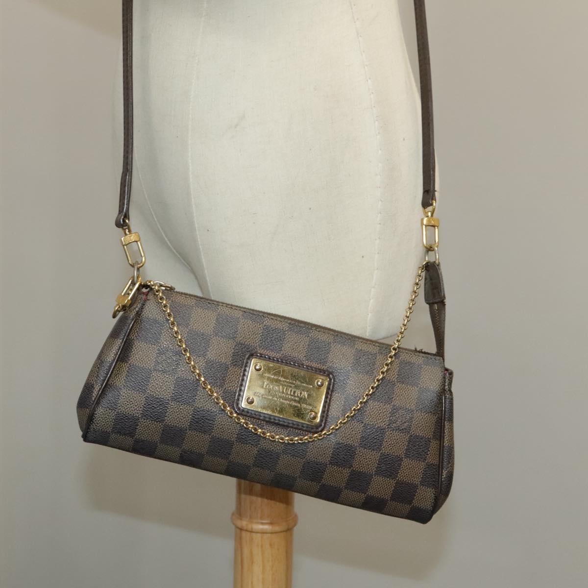 LOUIS VUITTON Damier Ebene Eva Shoulder Bag 2way N55213 LV Auth 100556