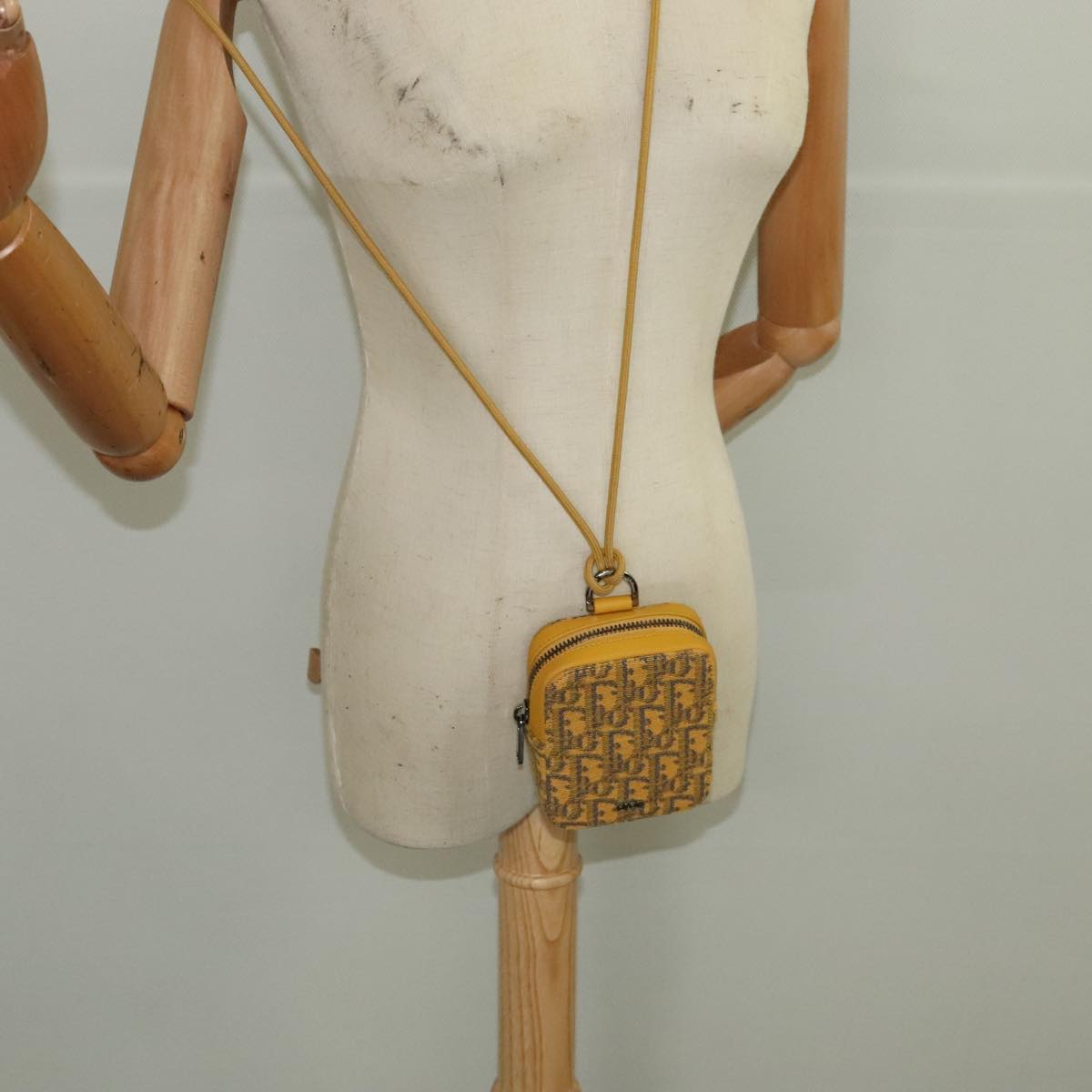 Christian Dior Trotter Canvas Shoulder Bag Yellow Silver Auth 100623