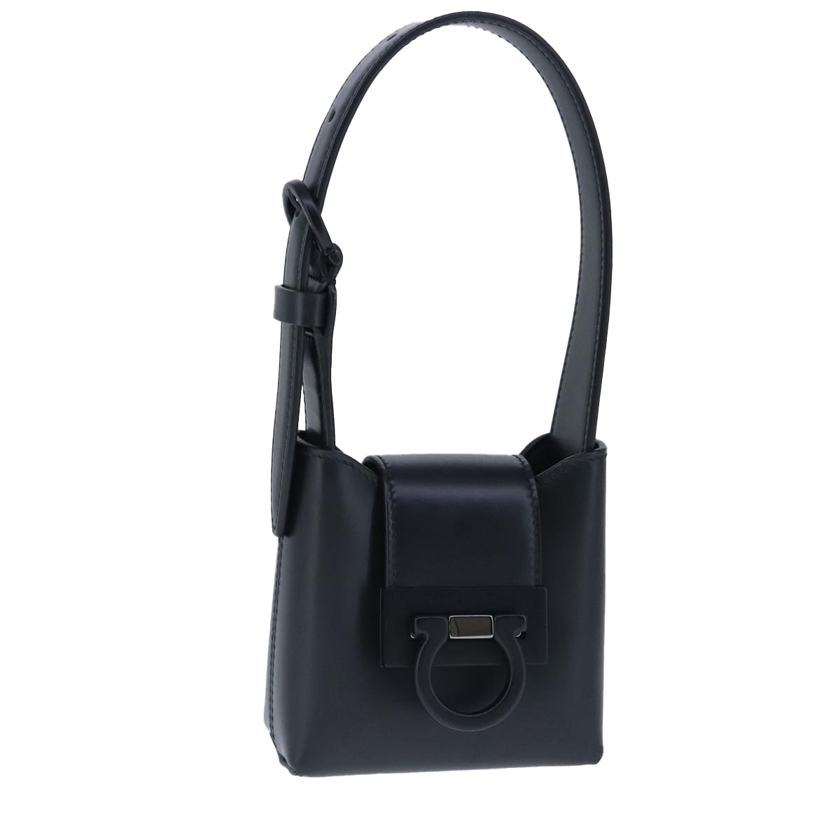 Salvatore Ferragamo Gancini Hand Bag Leather Black Auth 100624V
