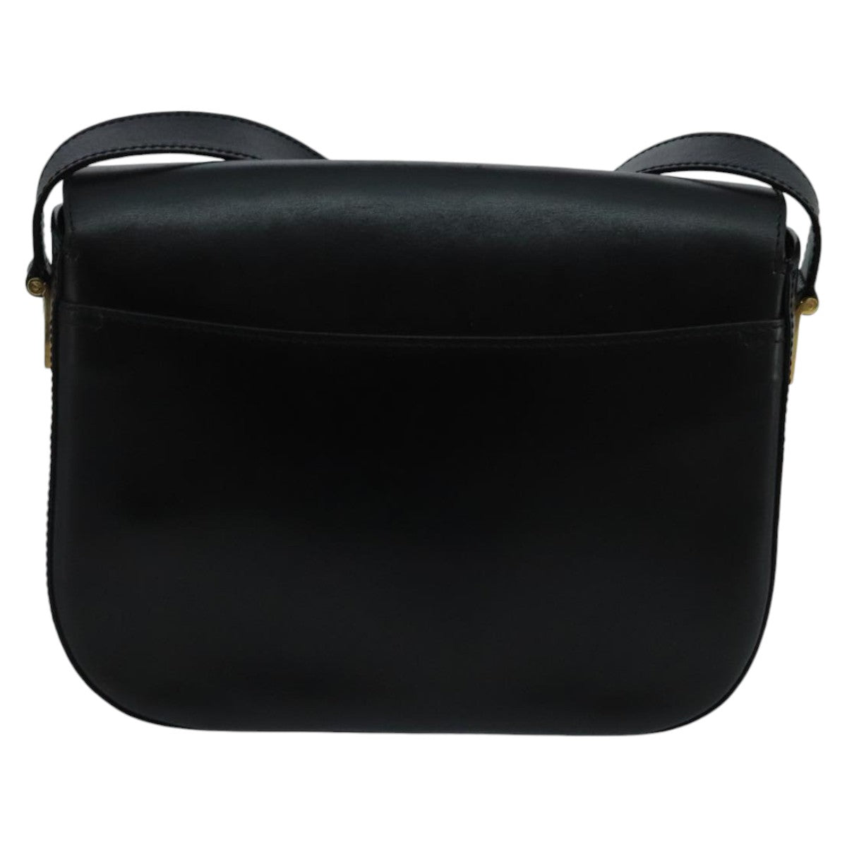 CELINE Leather Shoulder Bag Black Gold Auth 100654