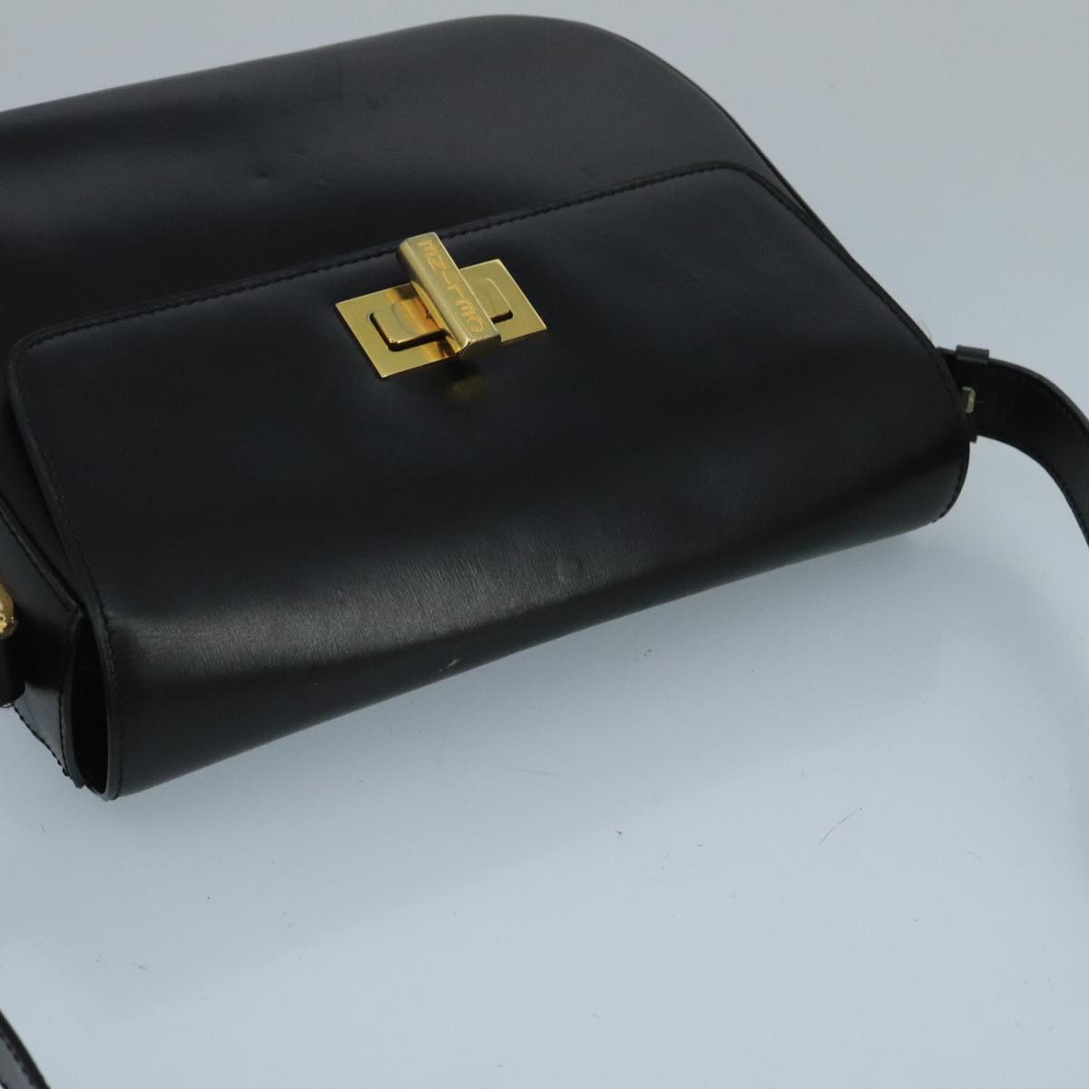 CELINE Leather Shoulder Bag Black Gold Auth 100654