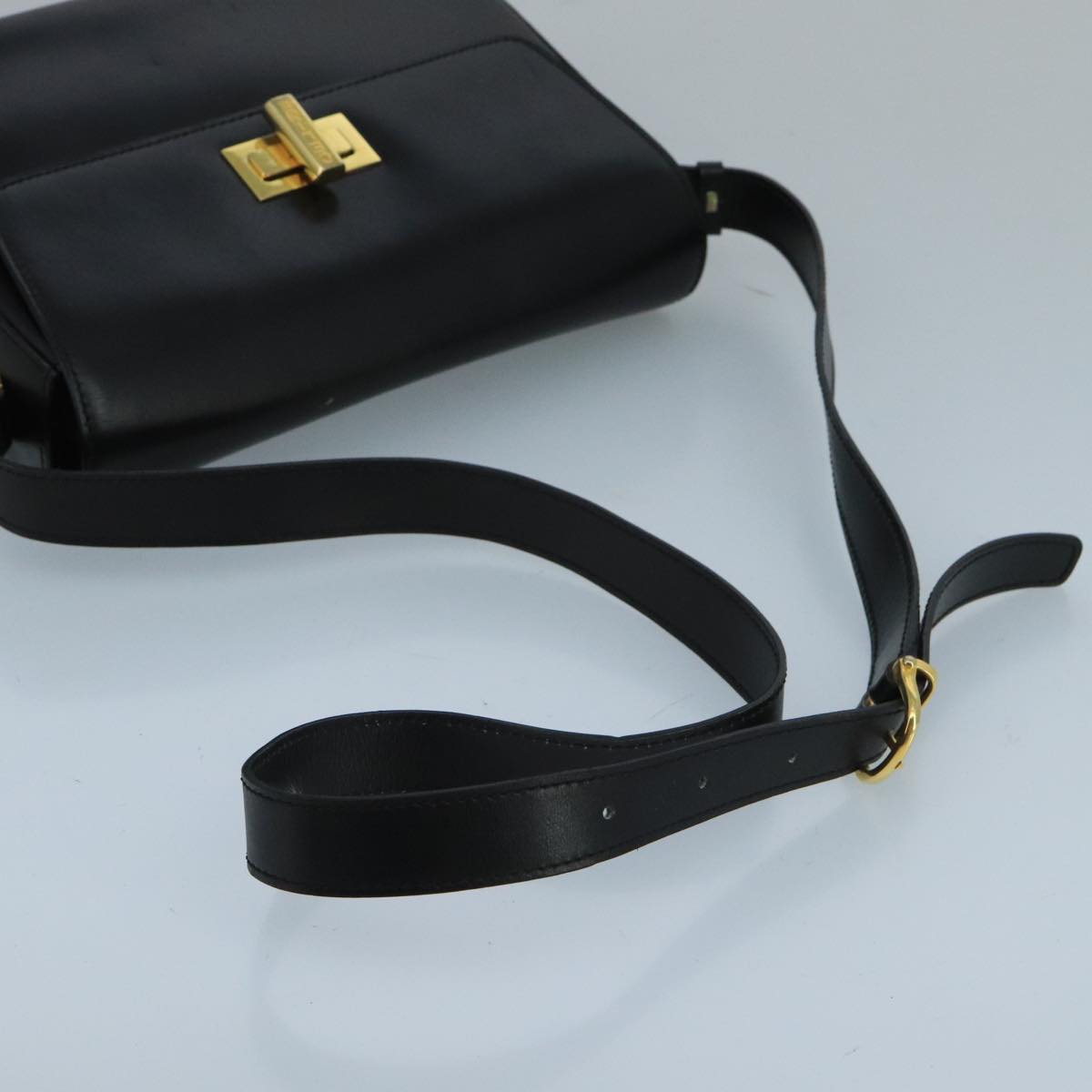 CELINE Leather Shoulder Bag Black Gold Auth 100654