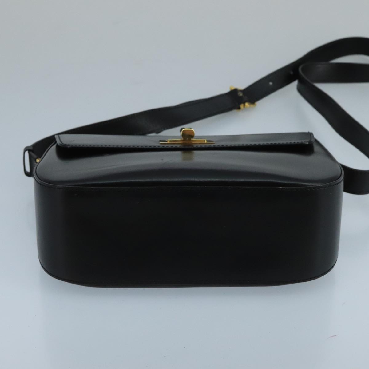 CELINE Leather Shoulder Bag Black Gold Auth 100654