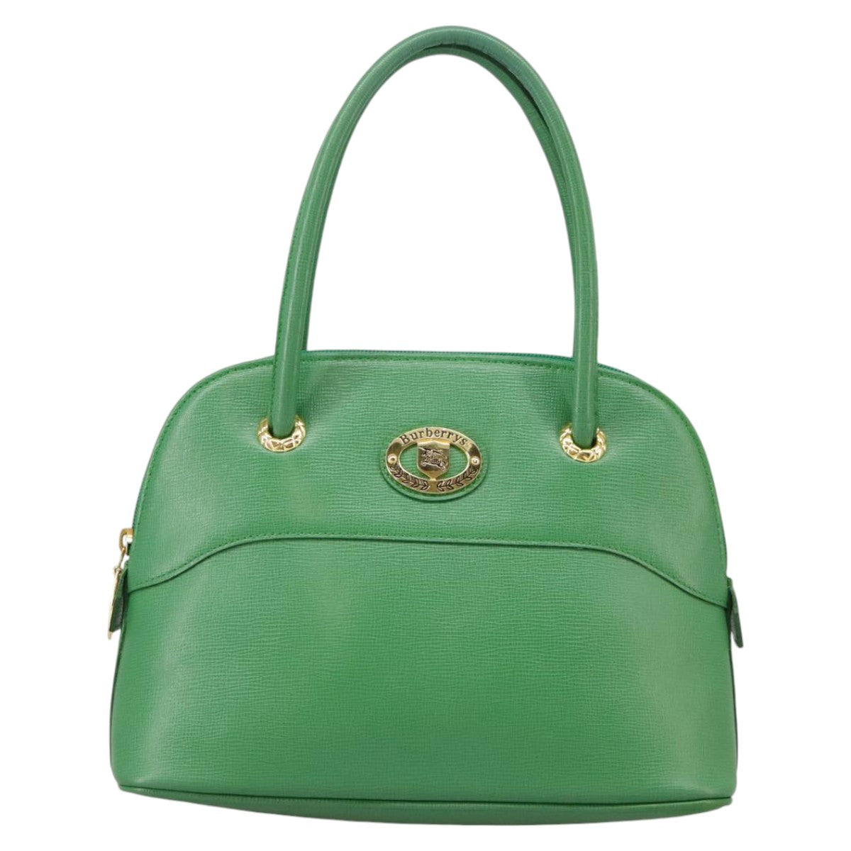 Burberrys Hand Bag Leather Green Gold Auth 100662