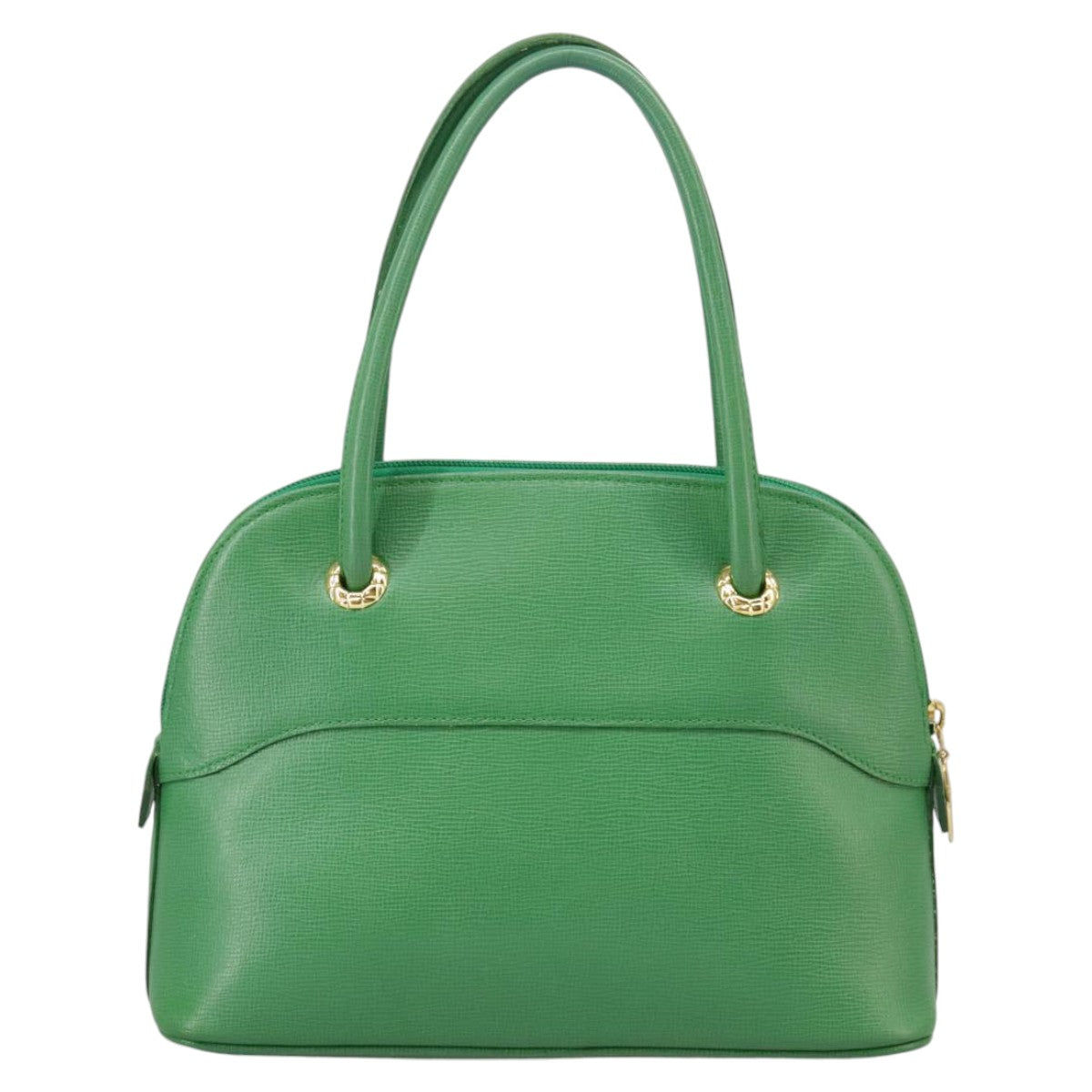 Burberrys Hand Bag Leather Green Gold Auth 100662