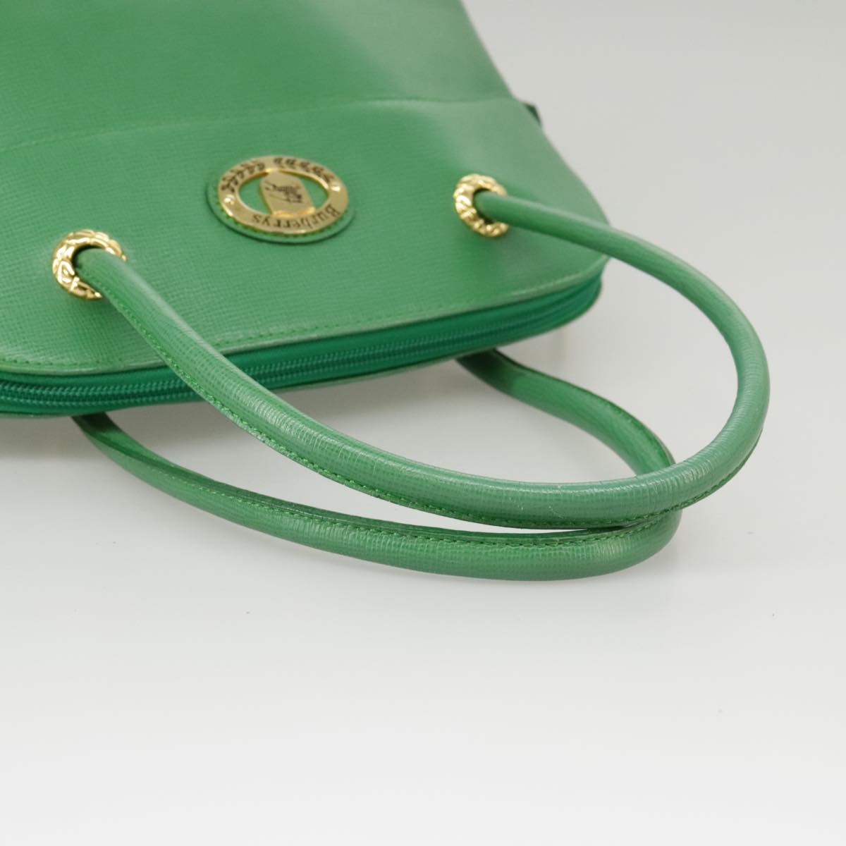 Burberrys Hand Bag Leather Green Gold Auth 100662