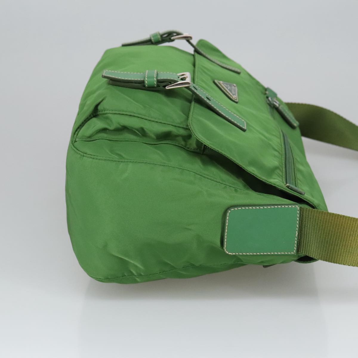 PRADA Shoulder Bag Nylon Green Silver Auth 100663