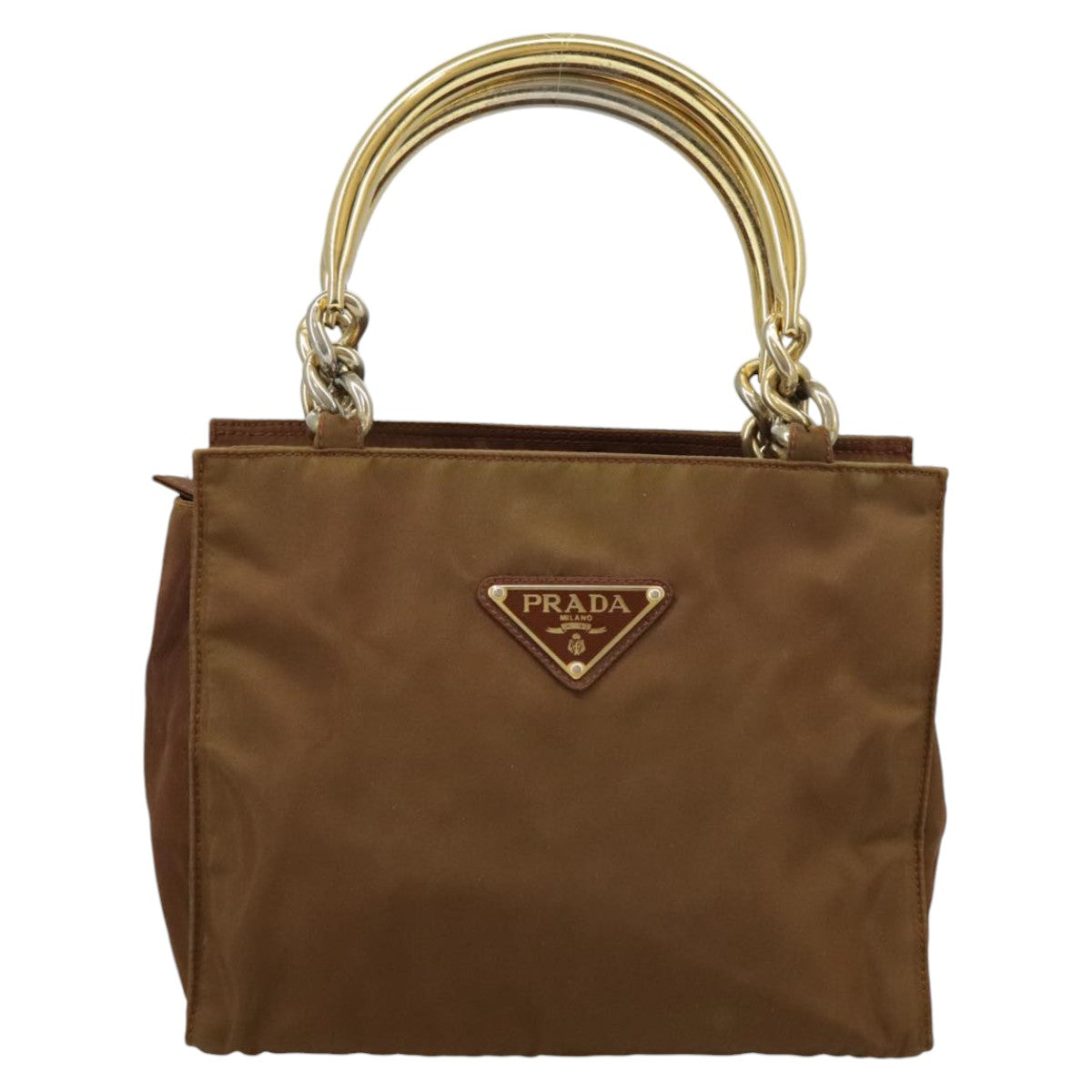 PRADA Hand Bag Nylon Brown Auth 100666