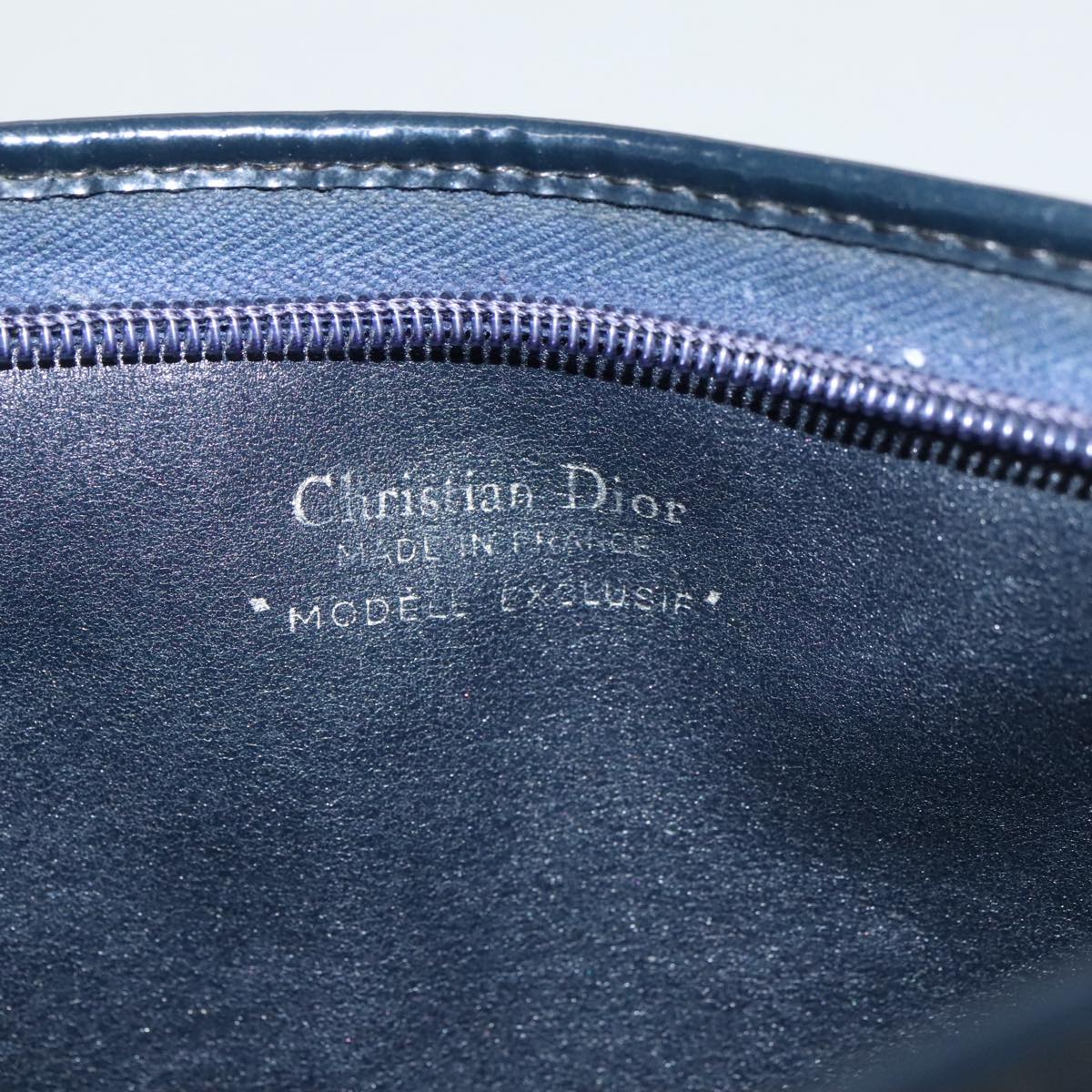 Christian Dior Trotter Canvas Shoulder Bag Beige Navy gold Auth 100669