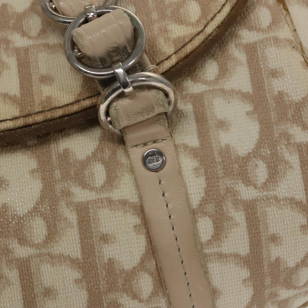 Christian Dior Trotter Canvas Romantic Hand Bag PVC Beige Silver Auth 100673