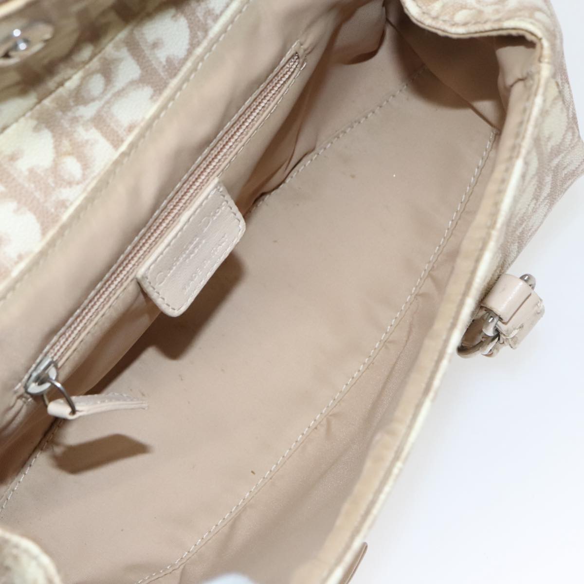 Christian Dior Trotter Canvas Romantic Hand Bag PVC Beige Silver Auth 100673