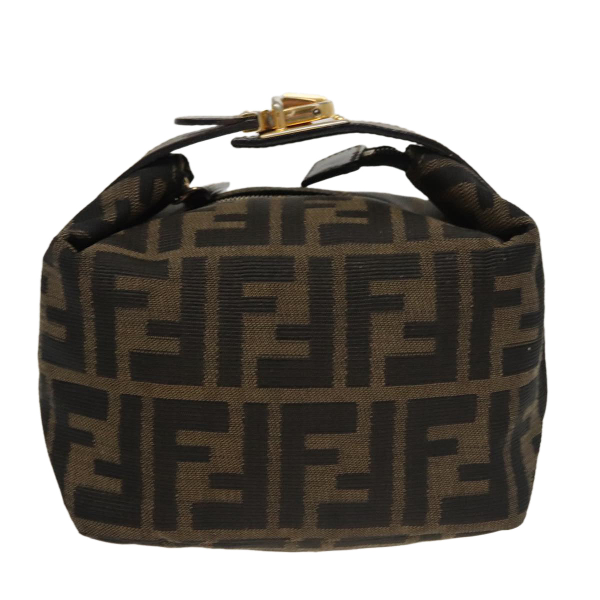 FENDI Zucca Canvas Vanity Pouch Brown Black gold Auth 100694