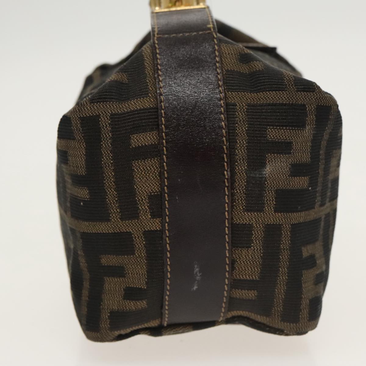 FENDI Zucca Canvas Vanity Pouch Brown Black gold Auth 100694