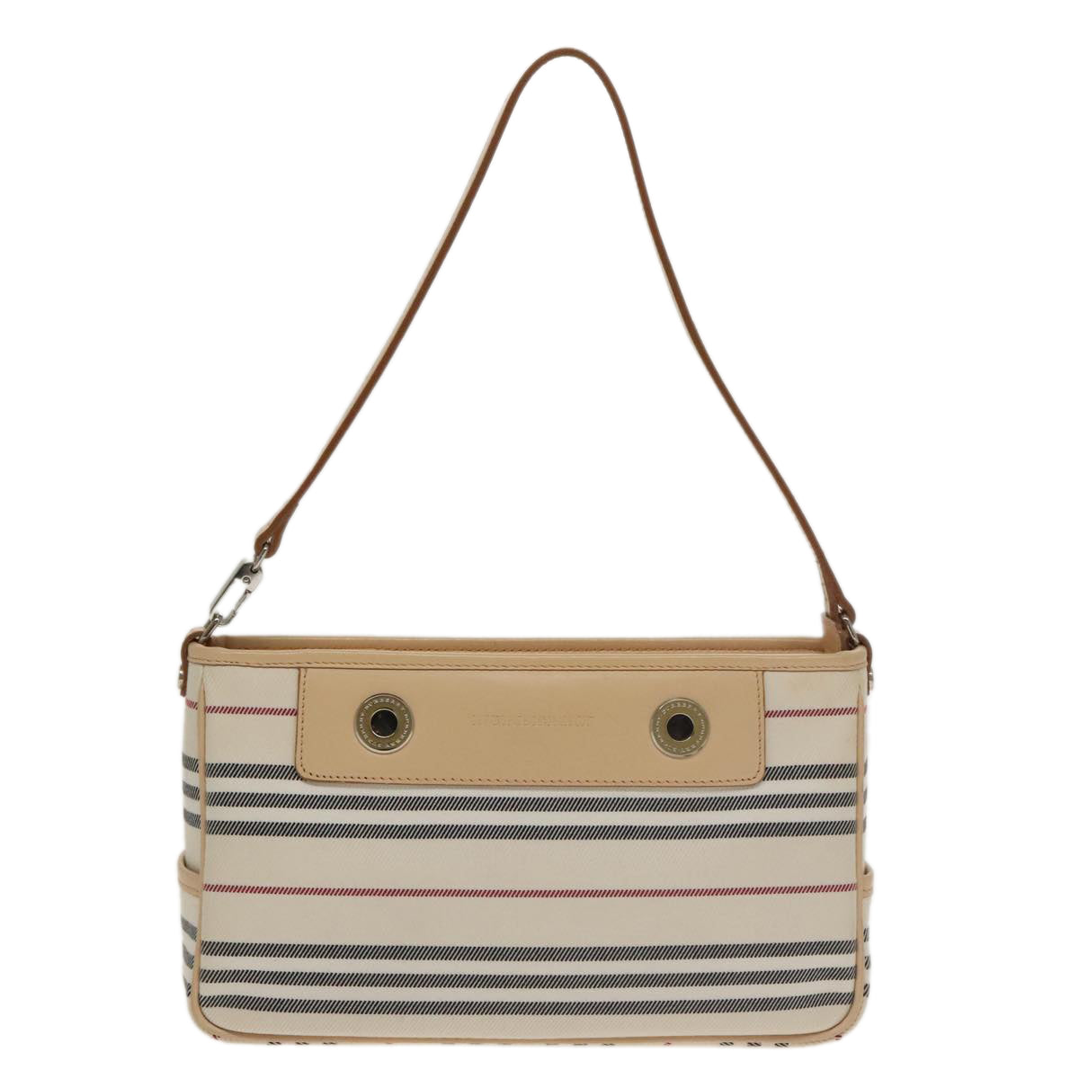 BURBERRY Nova Check Shoulder Bag Canvas Leather Beige White Auth 100698