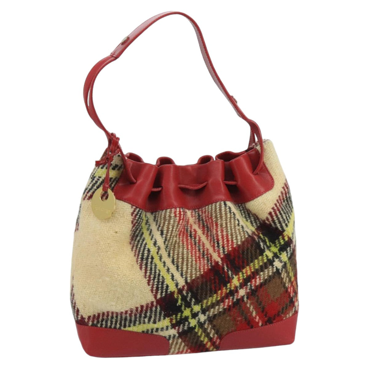 Burberrys Nova Check Shoulder Bag Wool Beige Red Auth 100714