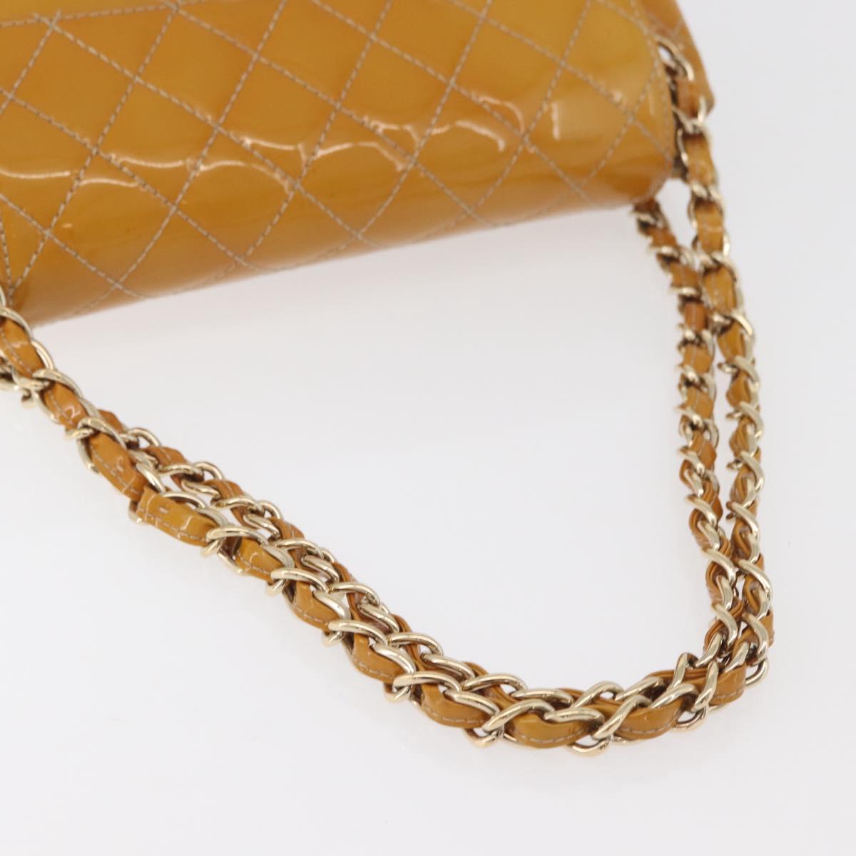 CHANEL Matelasse Chain Shoulder Bag Patent leather Yellow Gold CC Auth 100721