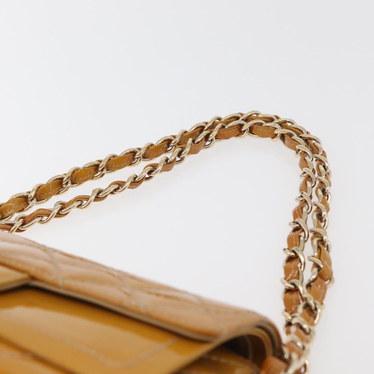 CHANEL Matelasse Chain Shoulder Bag Patent leather Yellow Gold CC Auth 100721