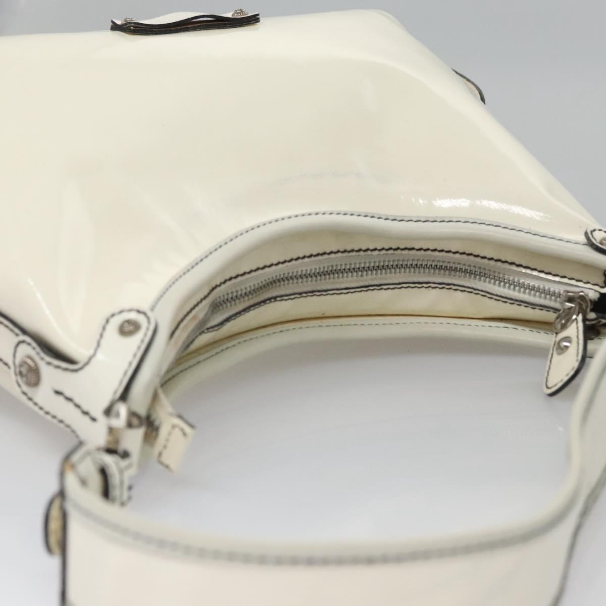 Salvatore Ferragamo Shoulder Bag Enamel White Auth 100748