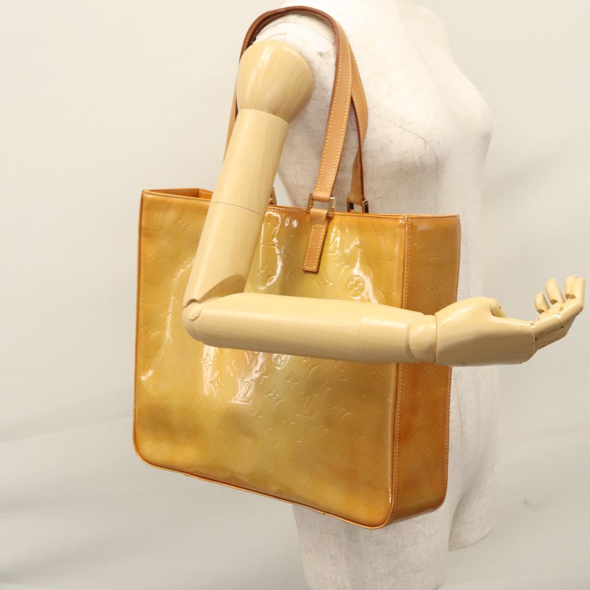 LOUIS VUITTON Monogram Vernis Columbus Tote Bag Beige M91023 LV Auth 100753