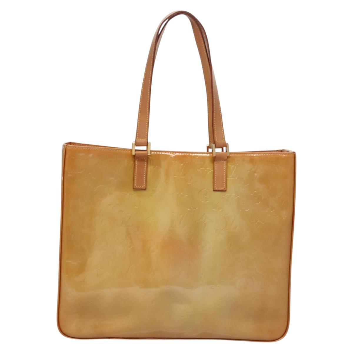 LOUIS VUITTON Monogram Vernis Columbus Tote Bag Beige M91023 LV Auth 100753