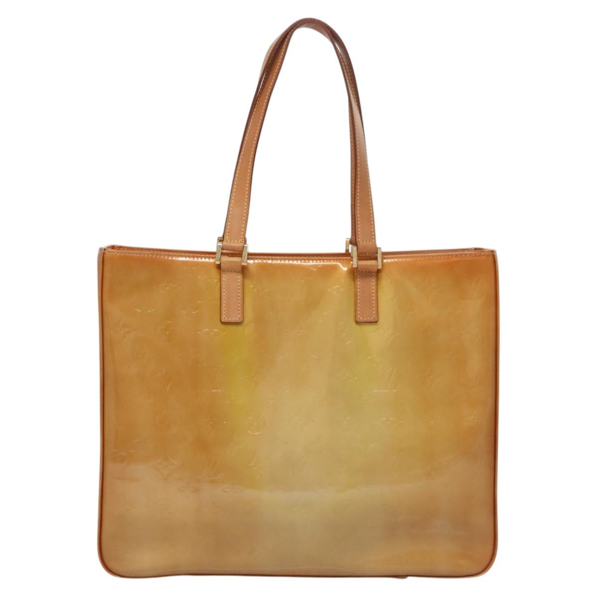 LOUIS VUITTON Monogram Vernis Columbus Tote Bag Beige M91023 LV Auth 100753