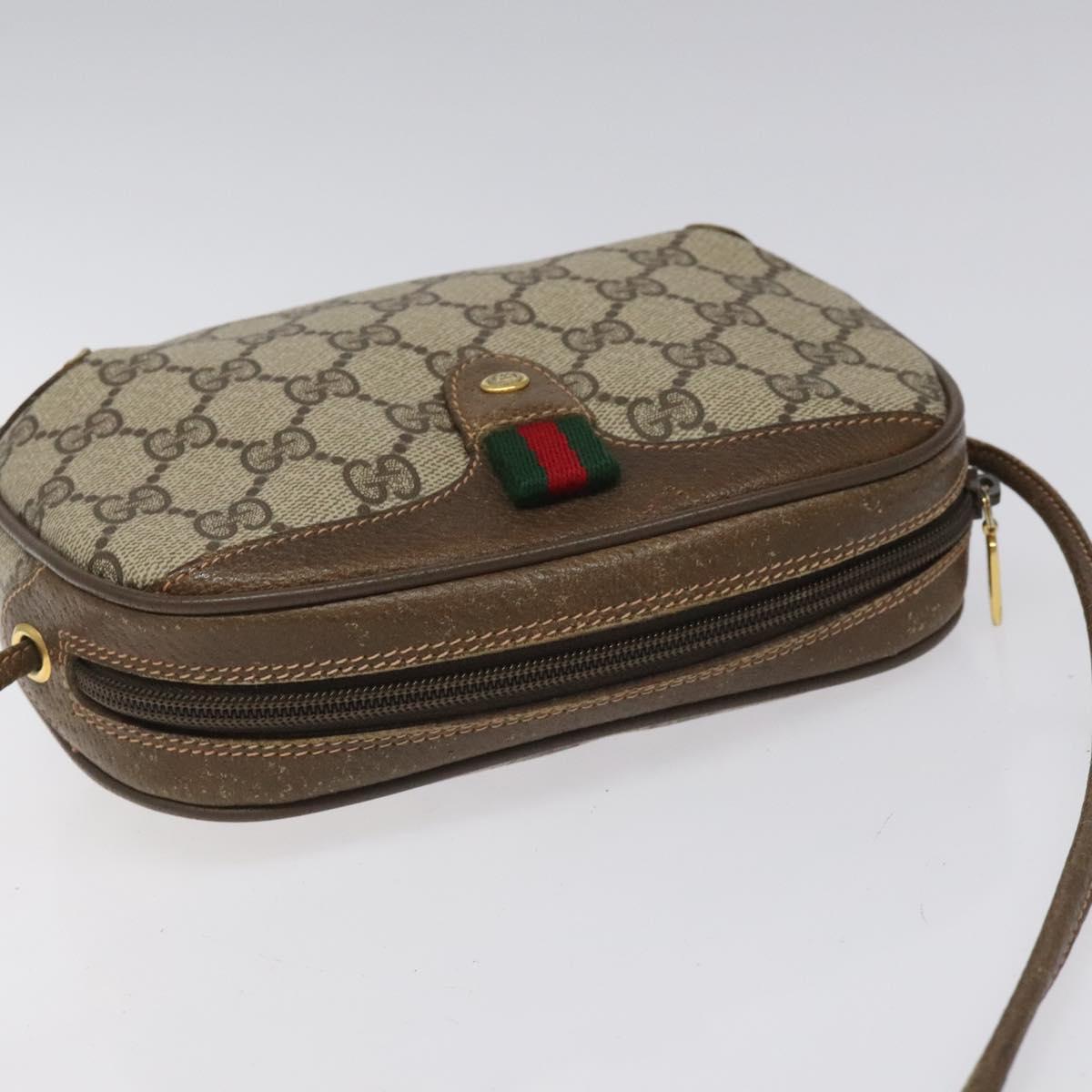 GUCCI GG Supreme Web Sherry Line Shoulder Bag PVC Beige Red Green Auth 100756