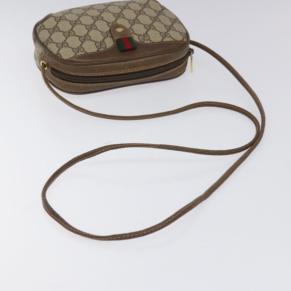 GUCCI GG Supreme Web Sherry Line Shoulder Bag PVC Beige Red Green Auth 100756