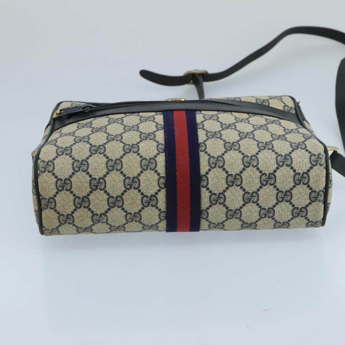 GUCCI GG Supreme Sherry Line Shoulder Bag PVC Red Navy gold Auth 100760