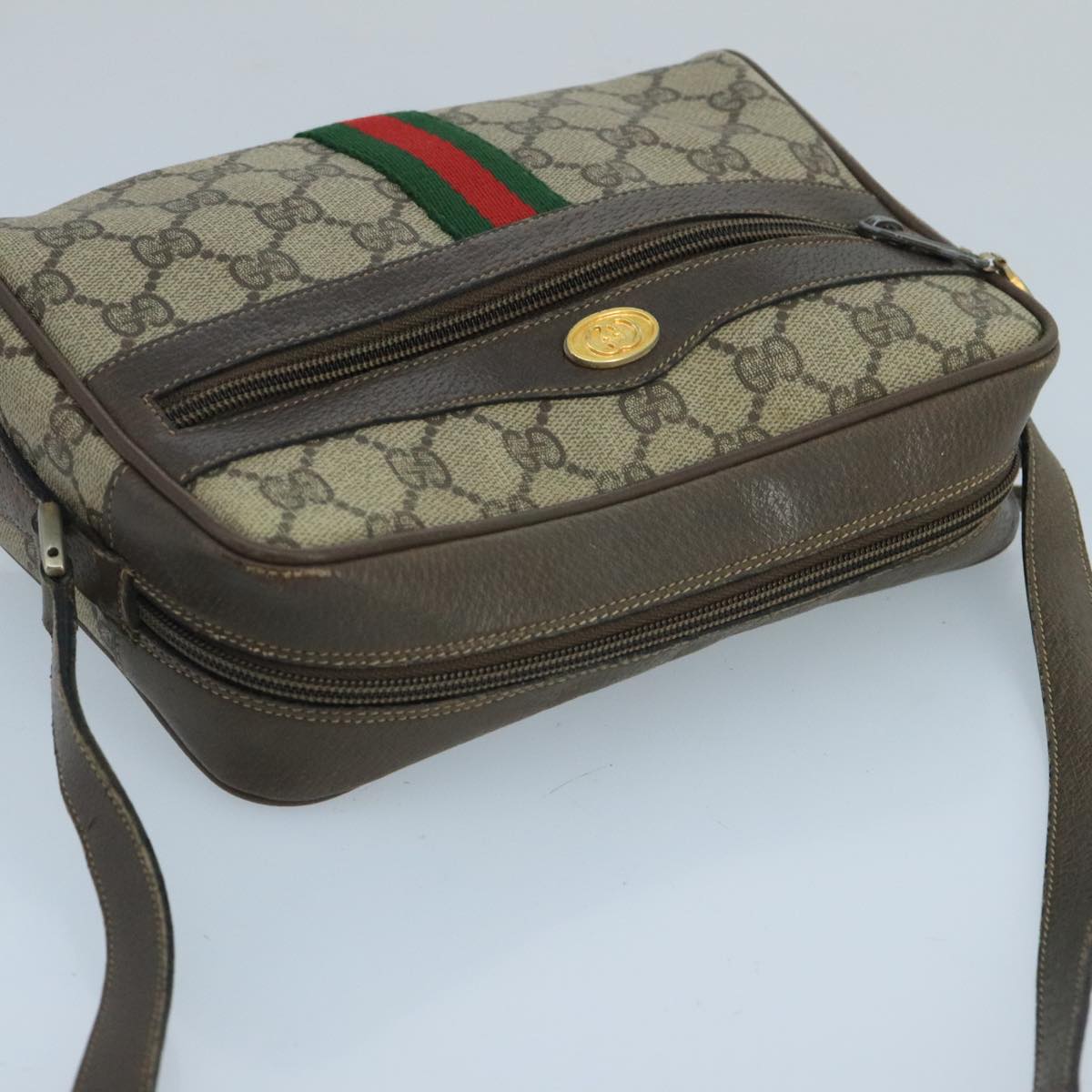 GUCCI GG Supreme Web Sherry Line Shoulder Bag PVC Beige 98 02 004 Auth 100763