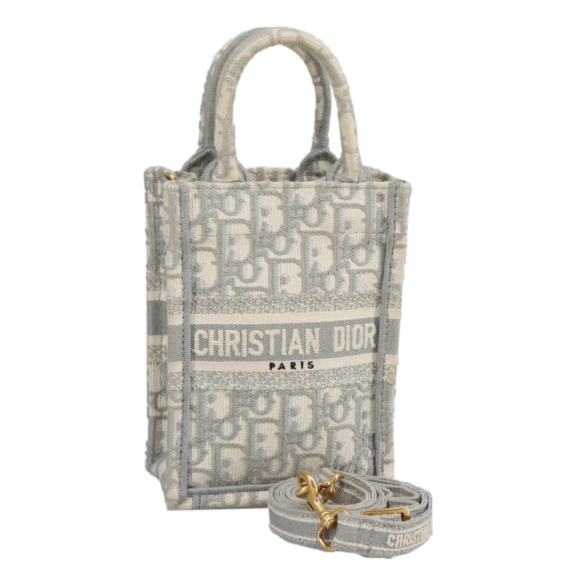 Christian Dior Oblique Vertical Book Tote Mini Tote Bag Canvas Gray Auth 100796A