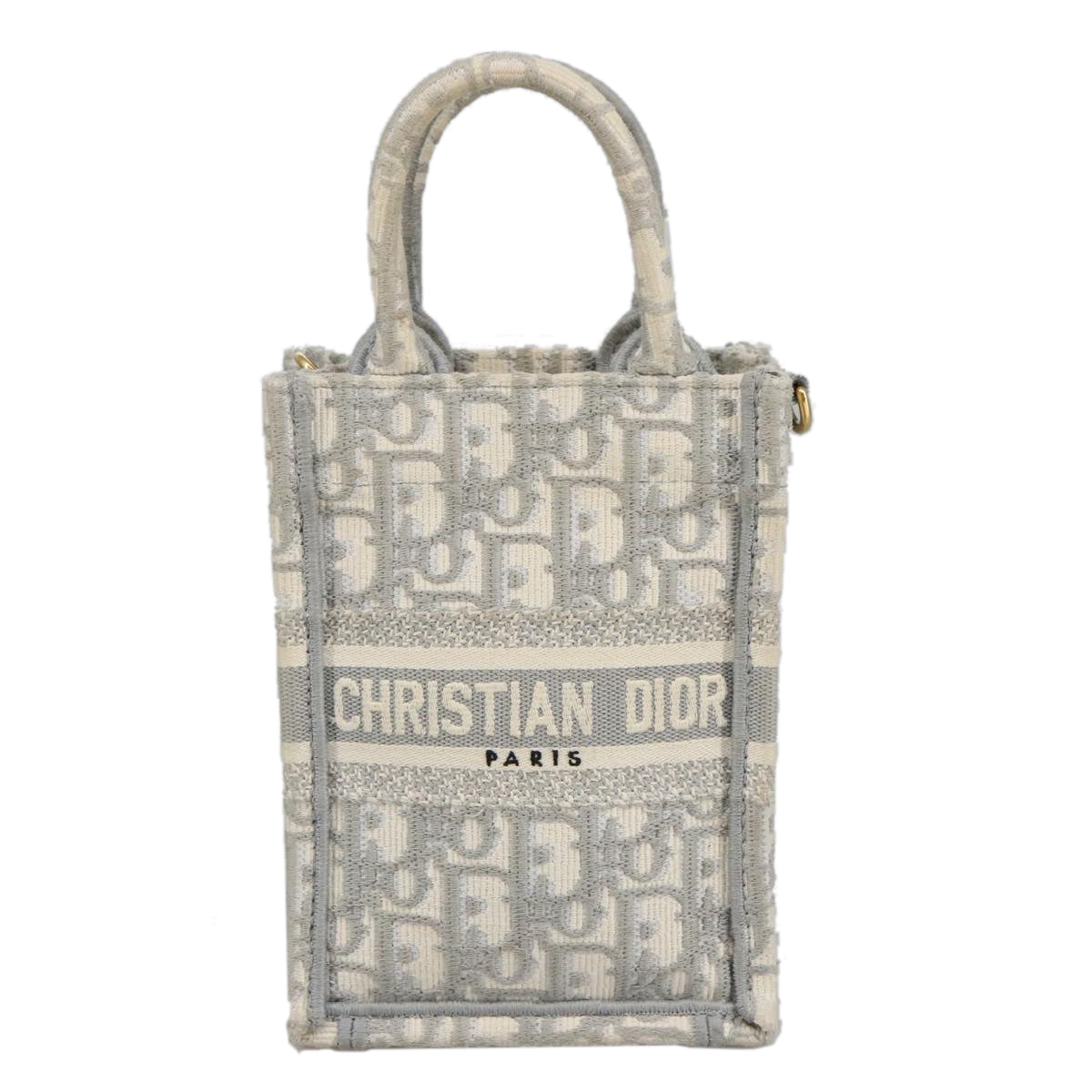 Christian Dior Oblique Vertical Book Tote Mini Tote Bag Canvas Gray Auth 100796A