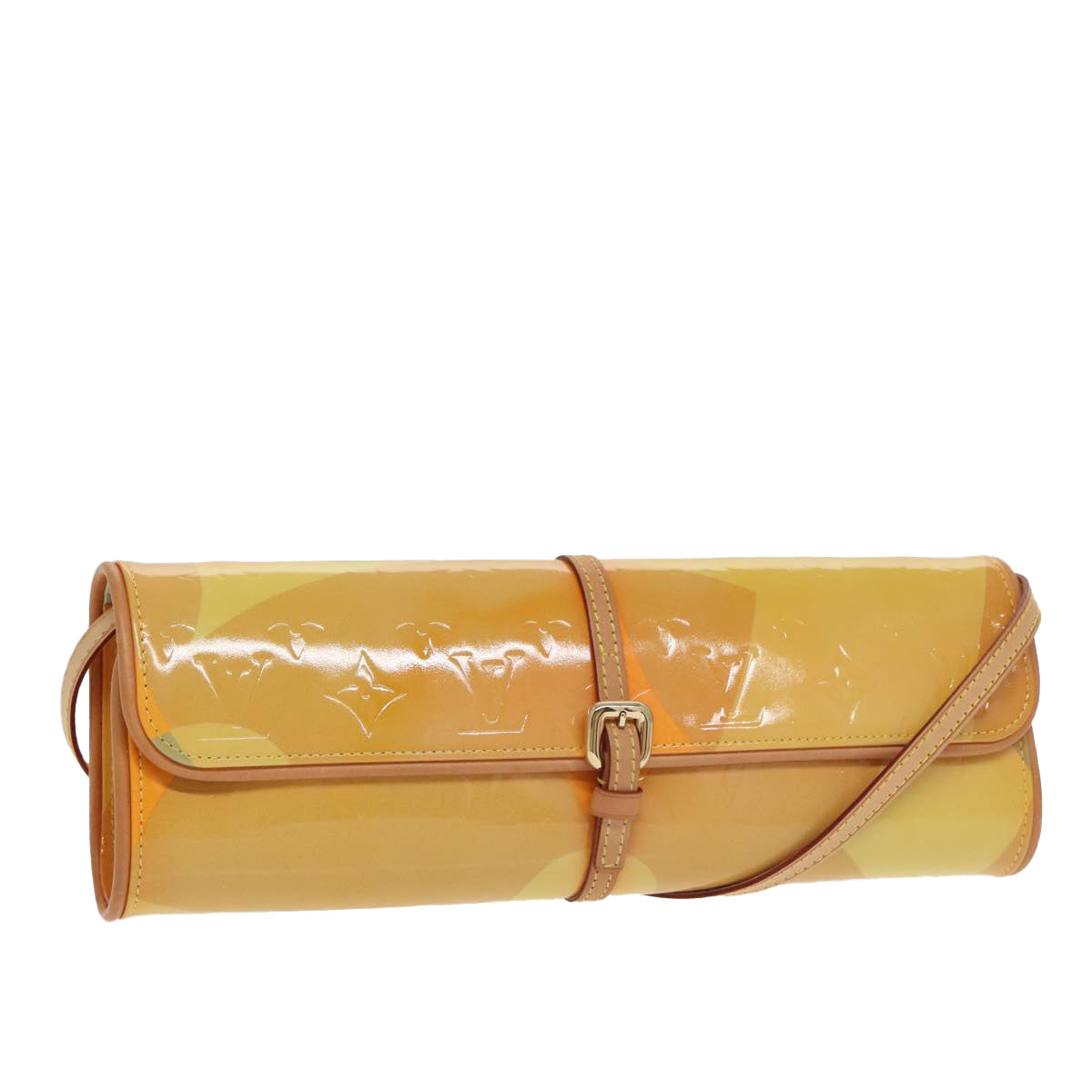 LOUIS VUITTON Monogram Vernis Pochette Fleur Bag Yellow M91118 LV Auth 100844