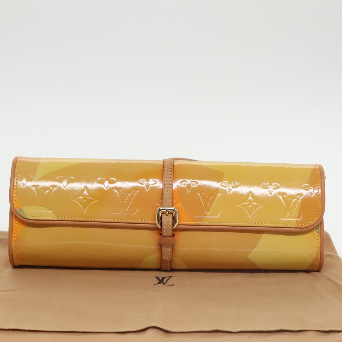 LOUIS VUITTON Monogram Vernis Pochette Fleur Bag Yellow M91118 LV Auth 100844