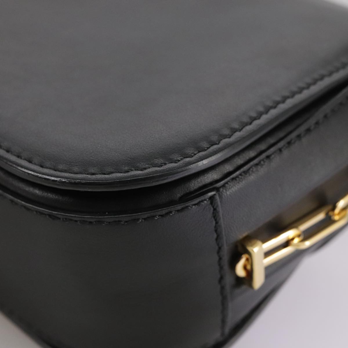 VALENTINO Chain Shoulder Bag Leather Black Gold Auth 100869